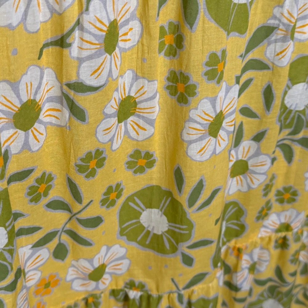 Gudrun Sjoden Yellow Floral Organic Cotton Tiered Midi Dress XL New 33-725-21 - Picture 9 of 11